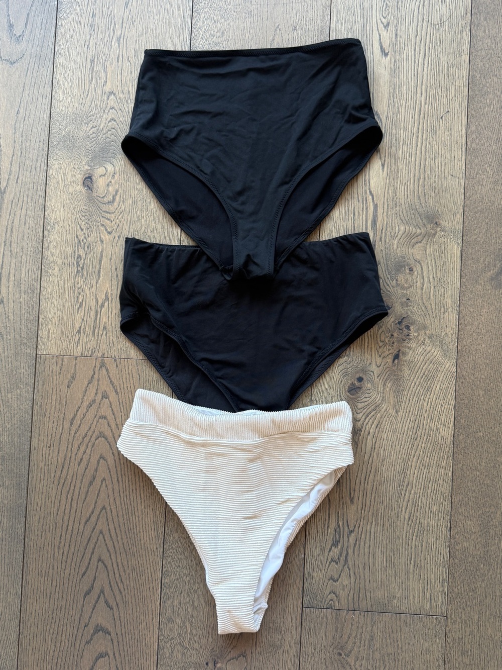 High-waisted bikini bottom trio